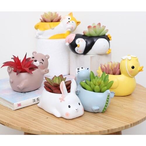 Creative Animal Flower Pot Planter Desktop Decoration Resin Ornaments Vase Home Decor Garden Decorative Pot Succulent Plant Pot