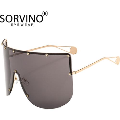 SORVINO Vintage Shades For Women Men Oversized Shield Sunglasses Luxury Brand Designer Big Rimless Visor Mirror Sun Glasses P330
