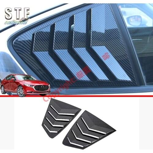 Carbon Fiber Style Rear Window Spoiler Side Pillar Post Cover Trim Molding For Mazda 3 M3 Axela 2019 2020