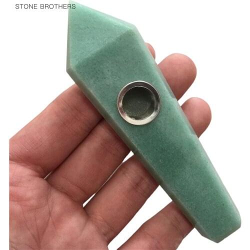 1PC Natural Green Aventurine Quartz Smoking Pipe Crystal Point Wand Healing Crystal GemstoneWith Metal Filter Wholesale Price