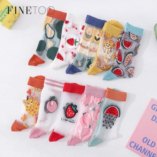 FINETOO Women Socks New Girl Women Fashion Thin Funny Socks Breathable Transparent Cute Fruit Women Color Socks Korean Style