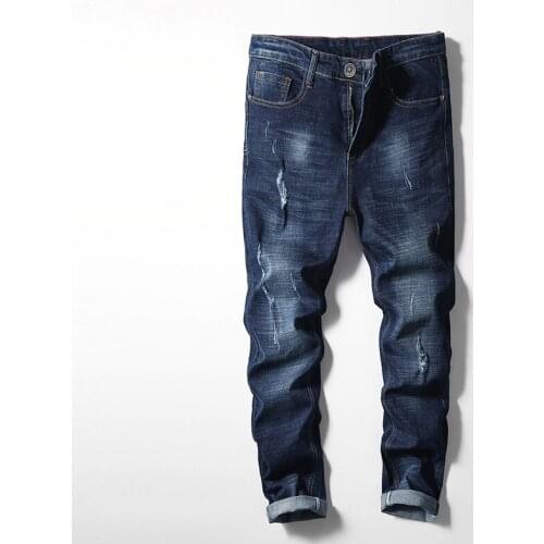 New Arrivals Jeans Men Quality Brand Business Casual Male Denim Pants Straight Slim Fit Dark Blue Mens Trousers Yong Man