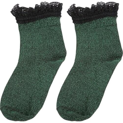 Winter Warm Women Dress New Fashion Shiny Glitter Socks Lace Socks Luxury Floral Edge Cotton Socks Funny Cute Elegant Socks