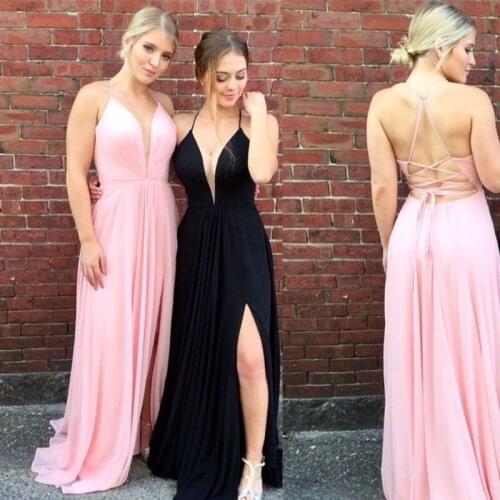2020 new design hot pink black long chiffon floor length backless prom dresses gowns formal evening dresses ball gowns