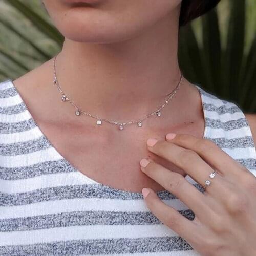 925 sterling silver pave cz tiny cute disco drip drop pendant necklace rose gold jewelry choker charm necklace fashion women