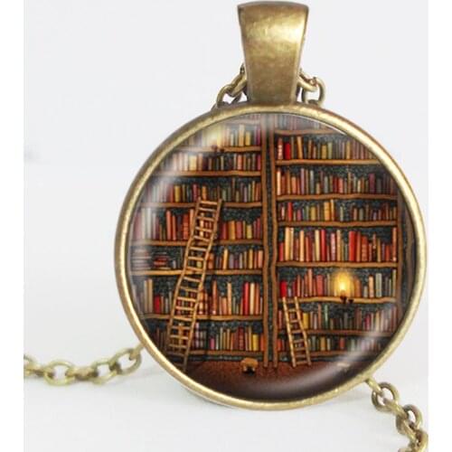 Library Book Case Necklace Vintage Style Gift for Students Teachers and Librarians Necklace Old Books Necklace Hot Selling