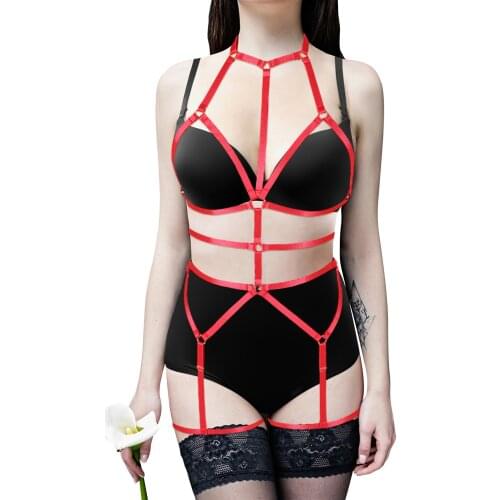 Sexy Women Cross Strap Lingerie Harness Bondage Suspender Goth Bride Wedding Erotic Stockings Gothic Garter Belt Adult Set