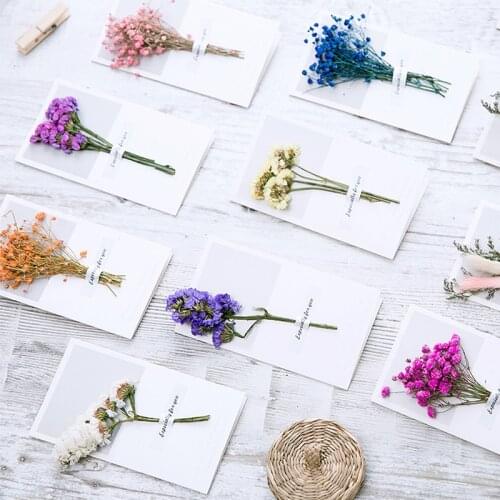 10pcs A Gift Card Wedding Invitations Greeting Cards Gypsophila Dried Flowers Handwritten Blessing Birthday Thank You