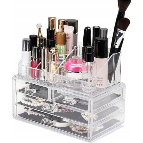 Clear Acrylic Makeup Organizer Desktop Cosmetic Drawer Storage Box Lipstick Makeup Brush Holder Dust-proof Jewelry Storage Box