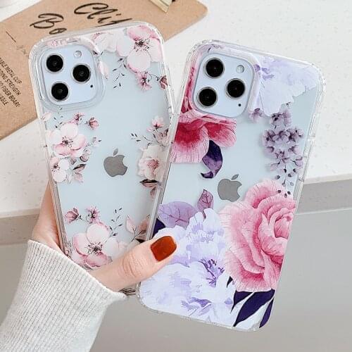 Transparent Flower Leaves Shockproof Phone Case For iPhone 12 Pro 11 Pro X XR XS Max 7 8 Plus SE 2020 Floral Soft TPU Back Cover