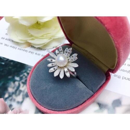 Flower Style 925 Sterling Silver Adjustable Ring Settings Findings Mountings Parts for Pearl Corals Jade Crystal, 5pcs/lot