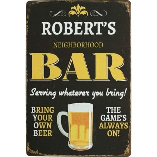 Roberts Neighborhood Bar, Metal Tin Sign, Vintage Plaque Bar Pub Home Wall Decor, 8 x 12 inch