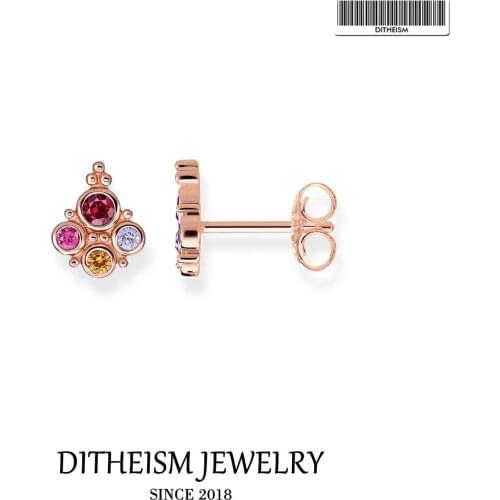 Royalty Colourful Stones Stud Earrings, 2018 New Zirconia Fashion Jewelry 925 Sterling Silver Vintage Gift For Women Lover