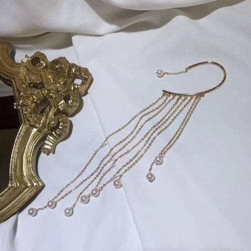 Single side Long tassels Real Pearl Earrings,Earrings without earholes for women with Natural Fresh-water Pearl,party wear decor