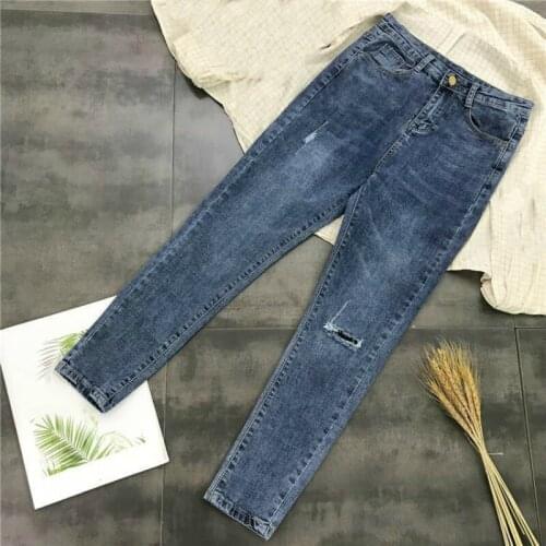 Blue Jeans Woman High Waist Women Fashion Korean Washed Ripped Hole Denim Straight Pants Stretch Jean Black Plus Size 2021 New