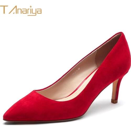 Tanariya Spring and autumn 20 new red sheep suede pointed shoes women ladies high heels women shoes woman pumps
