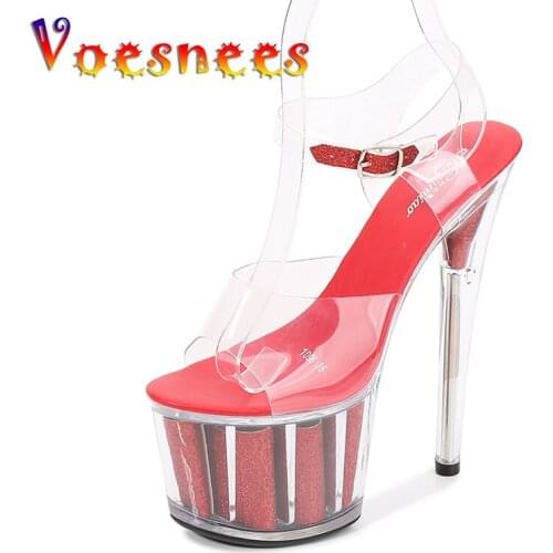 Voesnees Steel Tube Dancing Shoes High-heeled Shoes Sandals Thin-heeled 17 cm Sexy Sequins Platform Hate Sky high-heeled Shoes