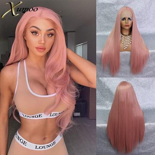 XUMOO Heat Resistant Fiber Lace Front Wigs Bone Straight Pink Wig Glueless Cosplay Party Lolita Synthetic Wigs For Black Women