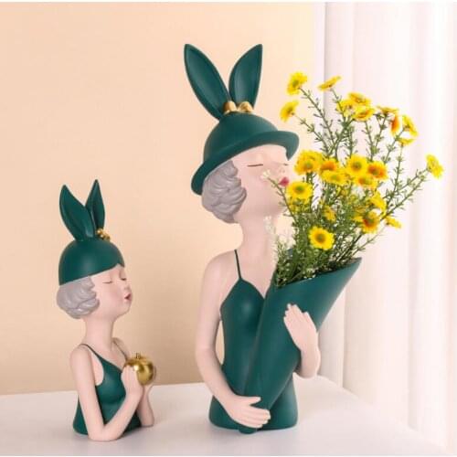 Modern Cute Girls Resin Vase Accessories Feng shui Hotel KTV Table Ornaments Crafts Home Livingroom Desktop Sculpture Decoration
