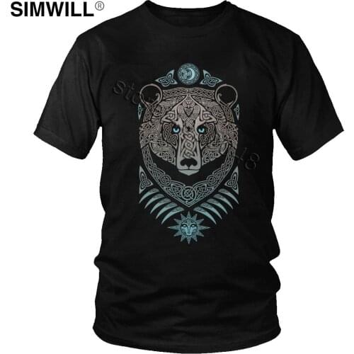 Vintage Forest Lord T-shirt Men Trendy Short Sleeved Pure Cotton Tees Top Viking Valhalla T Shirt Large Size Summer Bear Tee
