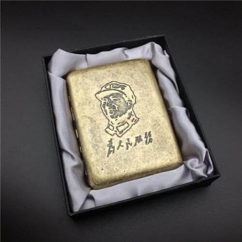 Vintage Style MR.K 021 Old Coppers Chairman Mao Zedong Male Metal Cigarette Case Cigarette Boxes for 16 Cigarettes with Gift Box