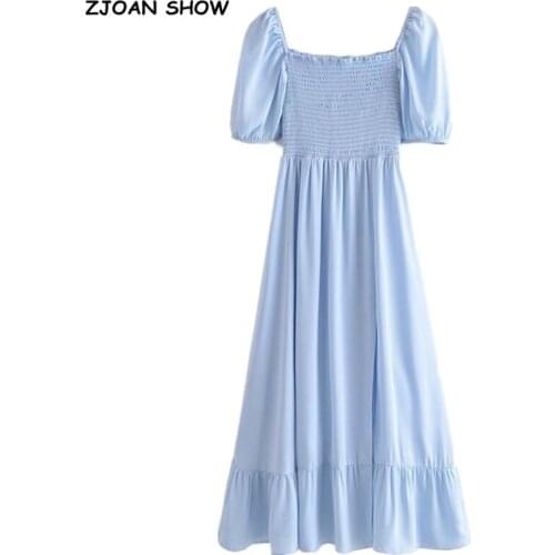 2021 CHIC Solid Color Elastic Ruched Body Women Dress Sexy Short Sleeve Hem Slit Midi Dresses Holiday Blue