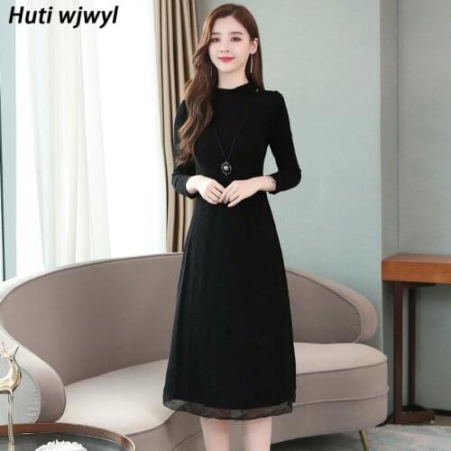 Plus Size Spring Autumn Solid Long Sleeve Dress 2021 Vintage Black Bodycon Sexy Midi Dresses Elegant Women Casual Party Vestidos