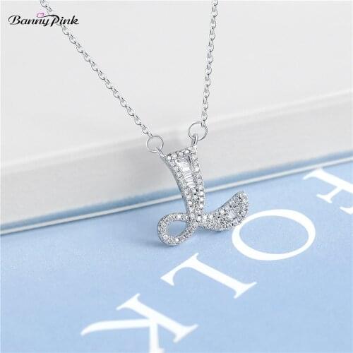 Banny Pink New CZ Initial letter Necklace For Women Chic Copper 26 Alphabet Pendant Necklace Couple Name A-Z Letter Choker Colar