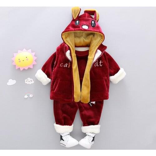 Winter Girls Clothes Sets Velvet Rabbit Long Sleeved hoody +pants Sports New year costumes Warm Children Clothing Kids Suit