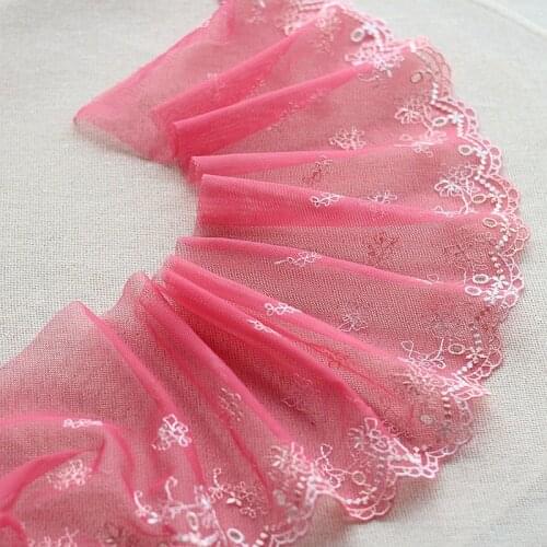 2yards/lot 13cm wide Embroidered Tulle Lace trim mesh lace trim ~Pink + White~lovely