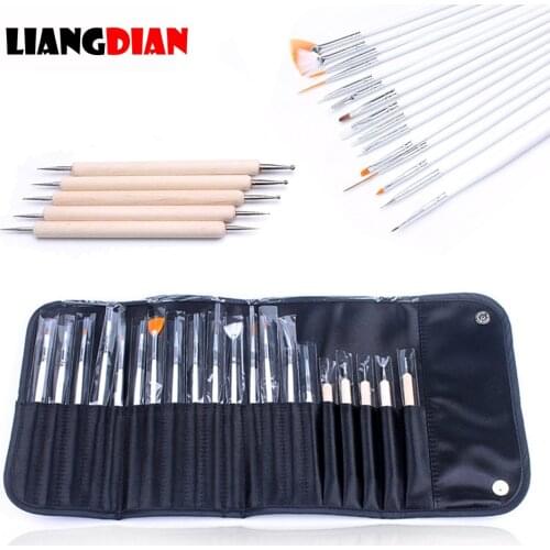 20pcs/kit UV Gel 5pcs Point Drill Painting Pen Dotting Pen 15pcs Nail Art Brushes Set For Salon Manicure DIY Nail Tools With Bag