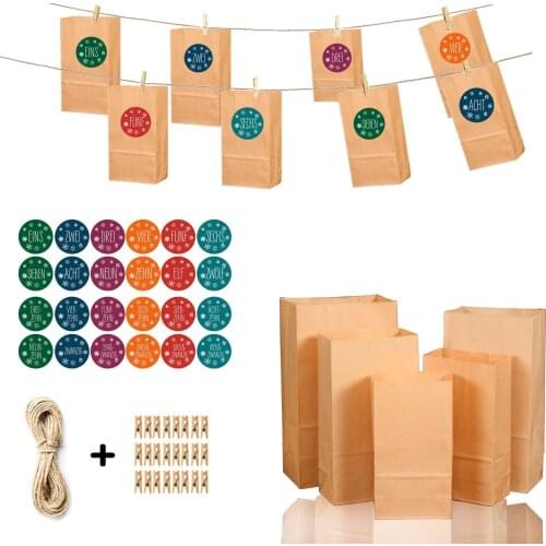 24pcs/set New Kraft Paper Bag Christmas Gift Bag Treat Candy Box Birthday New Year Party Favor Stand Bags