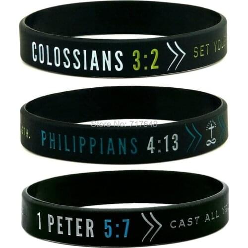 300pcs Faith Christian Bible Philippians 4:13, Colossians 3:2, 1 Peter 5:7 wristband silicone bracelets free shipping by FEDEX