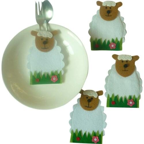 4Pcs/pack Cartoon Sheep Knife Fork Bags Non-woven Sheep Tableware Covers Dinner Desktop Supplies Cutlery Bag Easter Decoration