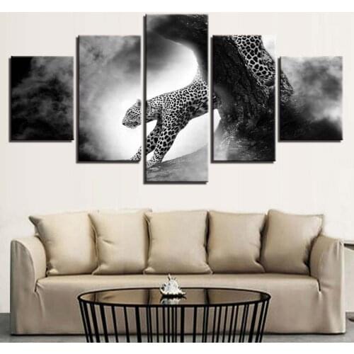 Artwork HD Prints Home Decoration Canvas Painting 5 Pieces Wall Art Animals Leopard Modular Living Room Pictures Creative Poster