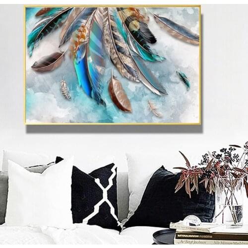 Abstract Colorful Feather Canvas Painting Print Wall Art Posters and Prints Wall Art Picture for Living Room Home Decor Cuadros