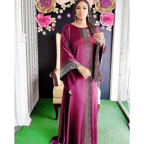 African Dashiki Dresses for Women Party Abaya Silk Beading Diamonds Bazin Vintage Long Sleeve Femme Robe Gowns Africa Clothing
