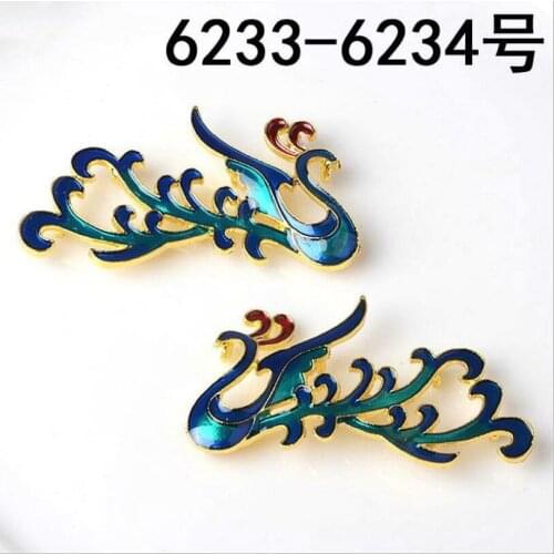 5pcs Cloisonne alloy accessories diy antique wind hairpin phoenix accessories headwear diy