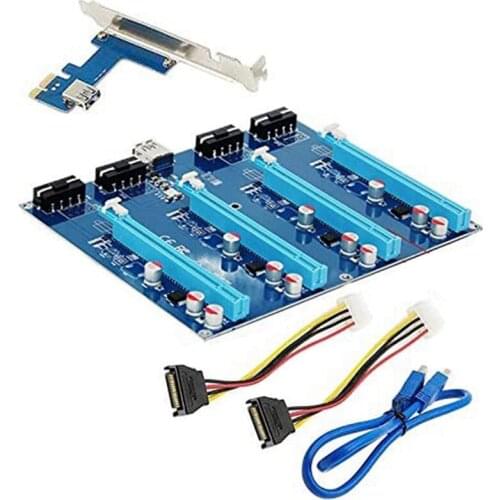 AU42 -PCI-E 1X Expansion Kit PCI Express 1 to 4 Port PCI Express Switch Multiplier HUB Riser Card PCIE X1 to X16 Adapter