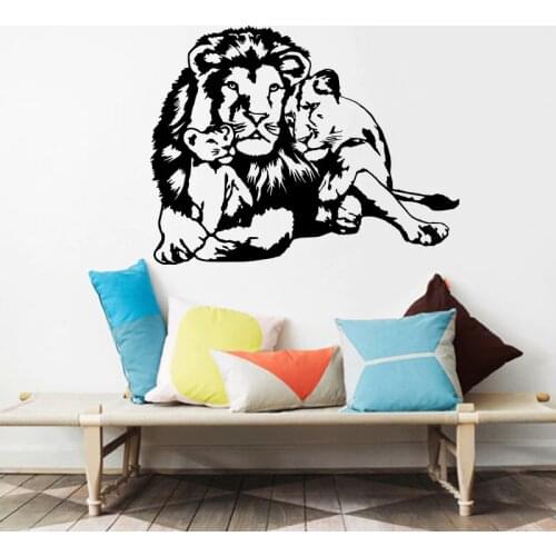 Large Lions Family wall Decals Jungle Animal Wall Sticker Bedroom Kid Room Cartoon Family Lion Baby Wall Decal Living Room L1151