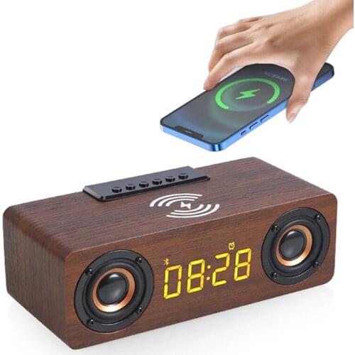 Alarm Clock Multi-function Subwoofer Wooden TV Soundbar Home Theater Wireless Column Bluetooth Speaker for Computer Speakers AUX
