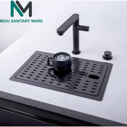 Black Hidden Kitchen sink Single bowl Bar Small Size sink StainlessSteel Balcony sink With Water Purification Tap Asphalt Basket