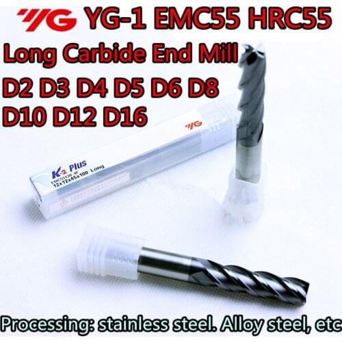 D2 D3 D4 D5 D6 D8 D10 D12 D16 100% original YG-1 HRC55 EMC55 long Carbide End Mill Processing: stainless steel. Alloy steel