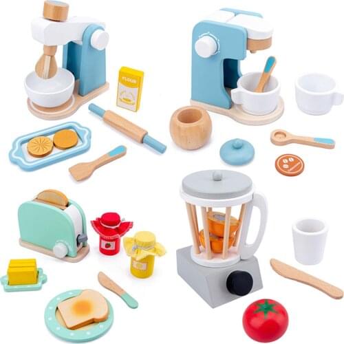 Wooden Toaster Coffee Machine Mixer Juicer Kitchen Play Toy Educational Gifts Kitchen Dollhouse Furniture Toys For Children Gift