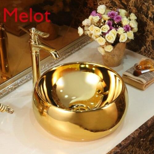 European-Style Cool Small Size Counter Basin Gold Art Basin Ceramic Basin Household Washbasin Basin Hand Washing Sink hot sale