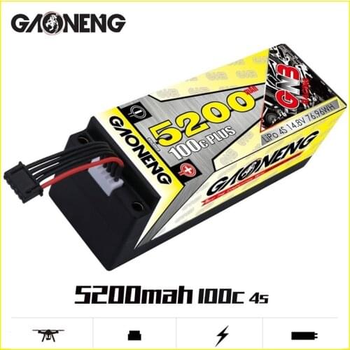 Gaoneng GNB 14.8V 5200mAh 4S 100C PLUS 5mm built-in bullet HardCase 4S Battery for 1:8 1/8 RC Car four drive off-road RC Car