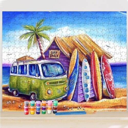 GATYZTORY Coloring By Number Puzzle Bus Seaside Scenery HandPainted Wall Art Paint By Number For Adult Kits Home Decoration