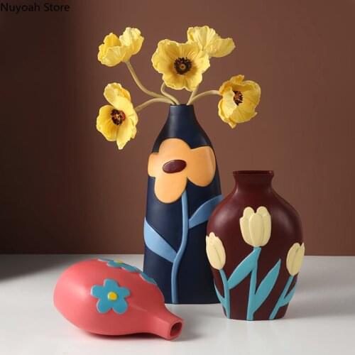 Nordic Painted Ceramic Vase Creative Craft Countertop Vase Living Room Dried Flower Flower Arrangement Ornaments/Home Decoration
