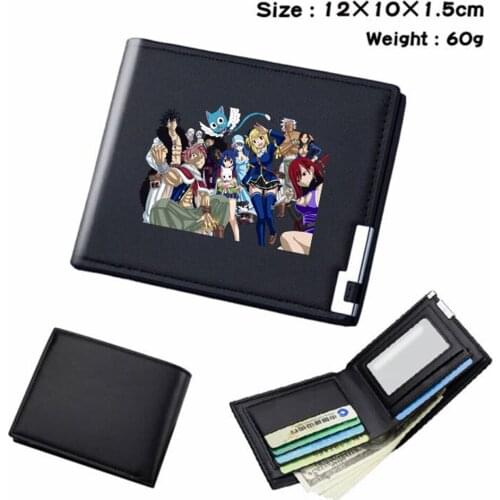 Anime Fairy Tail PU Wallet Teenger Card Holder Short Bifold Casual Note Compartment Student Mens Womens Black Wallet