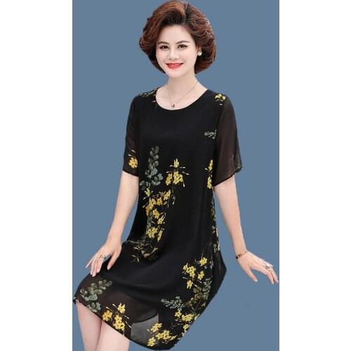 2021 Summer Black Floral Chiffon Dress Vintage Midi Dresses Plus Size Print Sundress Elegant Women Bodycon Party Vestidos X52